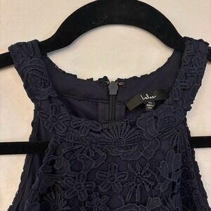 Lulus Womens Fit & Flair Swing Dress XL Crochet Bodice Halter Trapeze Navy Event